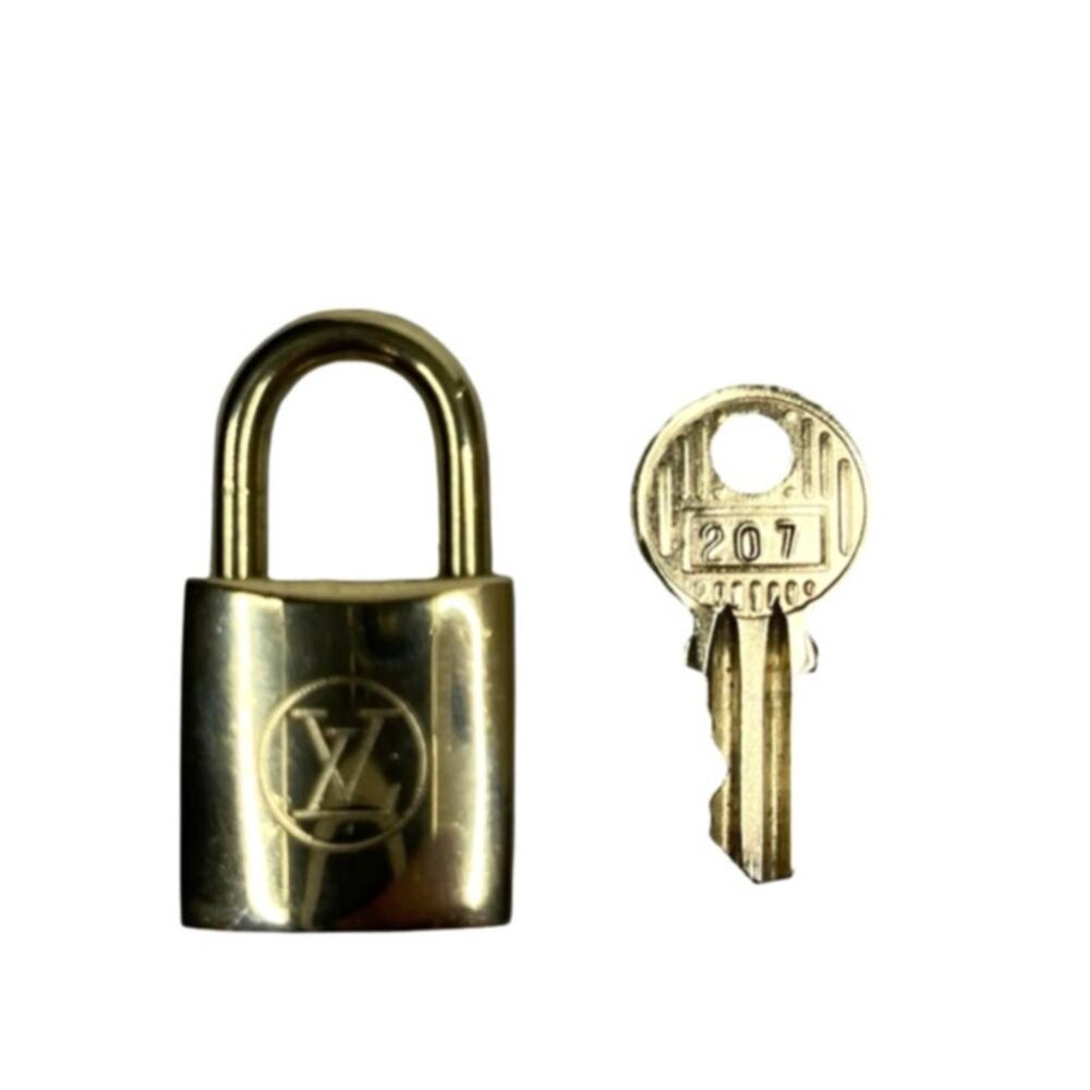 Louis Vuitton Padlock Lock Key #207 Gold Tone Circle LV Logo Made in France